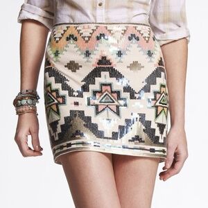 Express Sequins Aztec Mini Skirt S/P